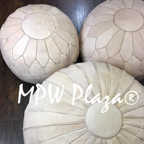 MPW Plaza® Arch Shell Moroccan Pouf, Natural tone, 19" x 29" Topshelf Moroccan Leather, ottoman (Cover) freeshipping - MPW Plaza®