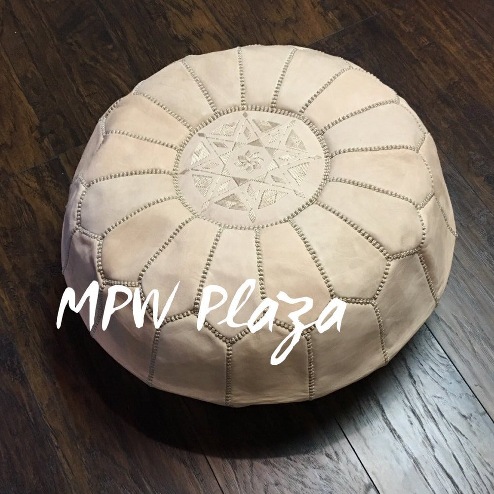 MPW Plaza® Moroccan Pouf, Sand tone, 14" x 20" Topshelf Moroccan Leather, ottoman (Cover) freeshipping - MPW Plaza®