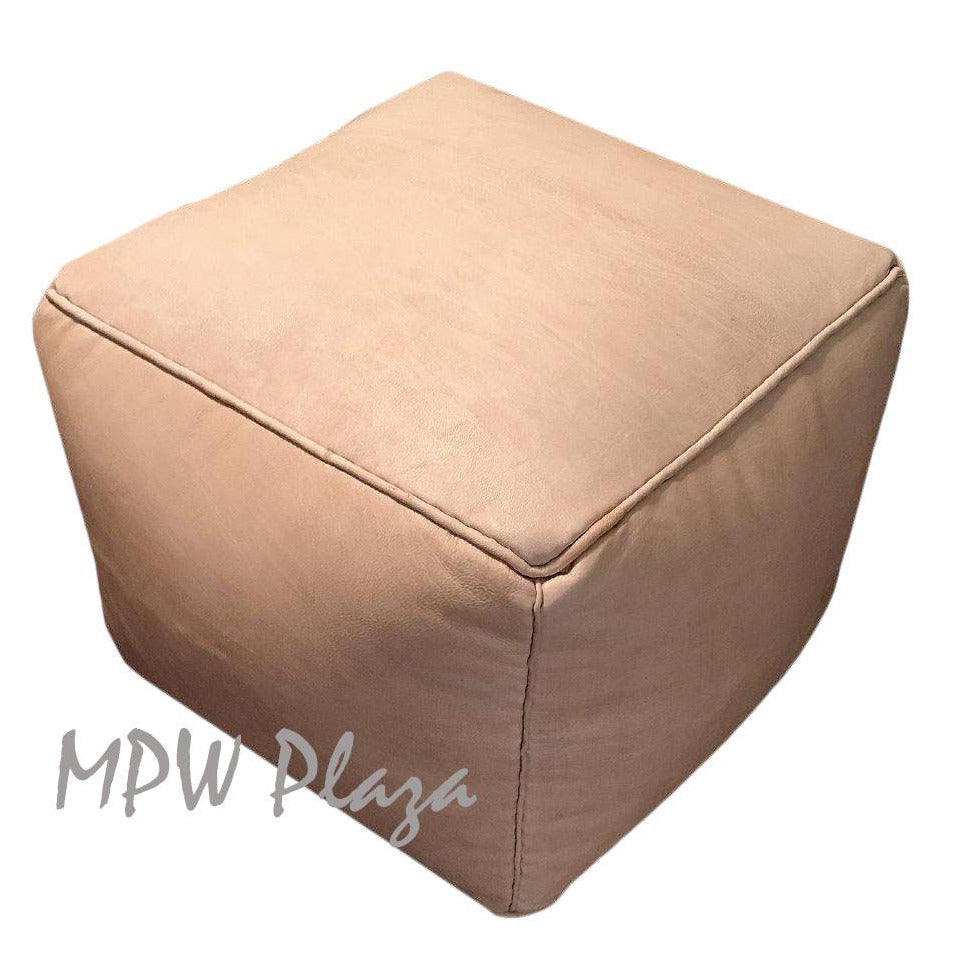 MPW Plaza® Pouf Square, Natural tone, 15" x 18" Topshelf Moroccan Leather, ottoman (Cover) freeshipping - MPW Plaza®