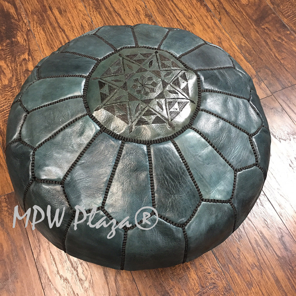 MPW Plaza® Moroccan Pouf, Onyx Black tone, 14" x 20" Topshelf Moroccan Leather, couture ottoman (Stuffed) freeshipping - MPW Plaza®