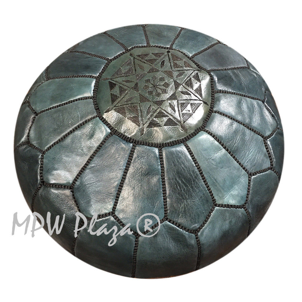 MPW Plaza® Moroccan Pouf, Onyx Black tone, 14" x 20" Topshelf Moroccan Leather, couture ottoman (Stuffed) freeshipping - MPW Plaza®