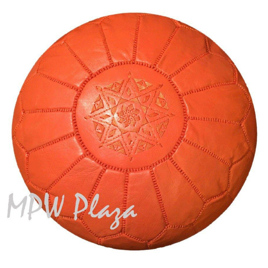 MPW Plaza® Moroccan Pouf, Orange tone, 14" x 20" Topshelf Moroccan Leather, ottoman (Cover) freeshipping - MPW Plaza®