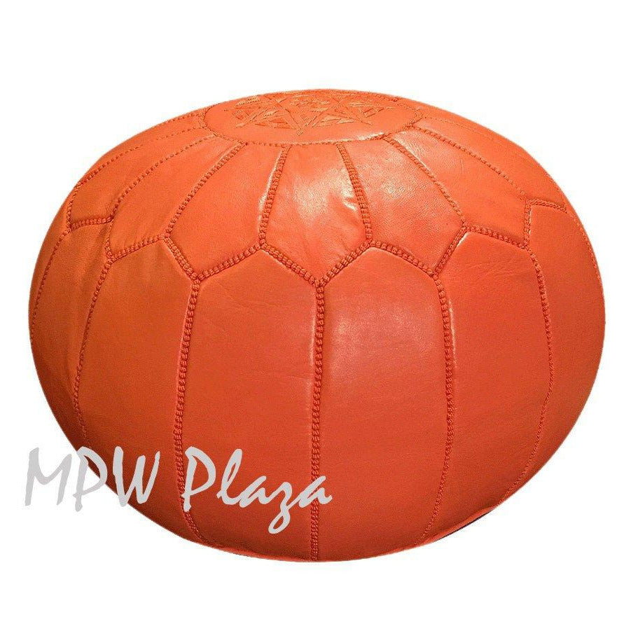 MPW Plaza® Moroccan Pouf, Orange tone, 14" x 20" Topshelf Moroccan Leather, ottoman (Cover) freeshipping - MPW Plaza®