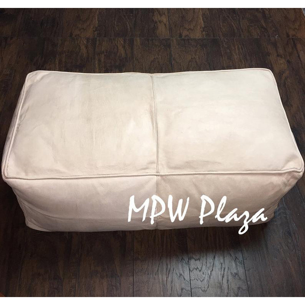 MPW Plaza® Rectangle Tabouret Pouf Square, Natural tone, 35" x 15" x 18" Topshelf Moroccan Leather, ottoman (Stuffed) freeshipping - MPW Plaza®