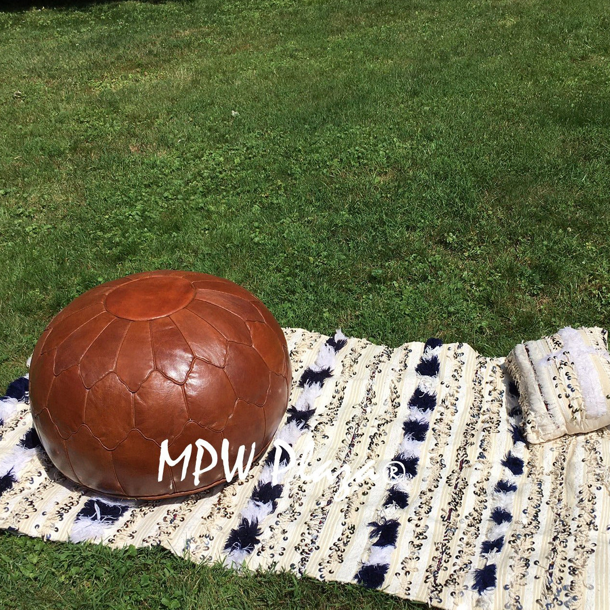 MPW Plaza® Retro Shell Moroccan Pouf, Brown tone, 19" x 29" Topshelf Moroccan Leather, ottoman (Cover) freeshipping - MPW Plaza®