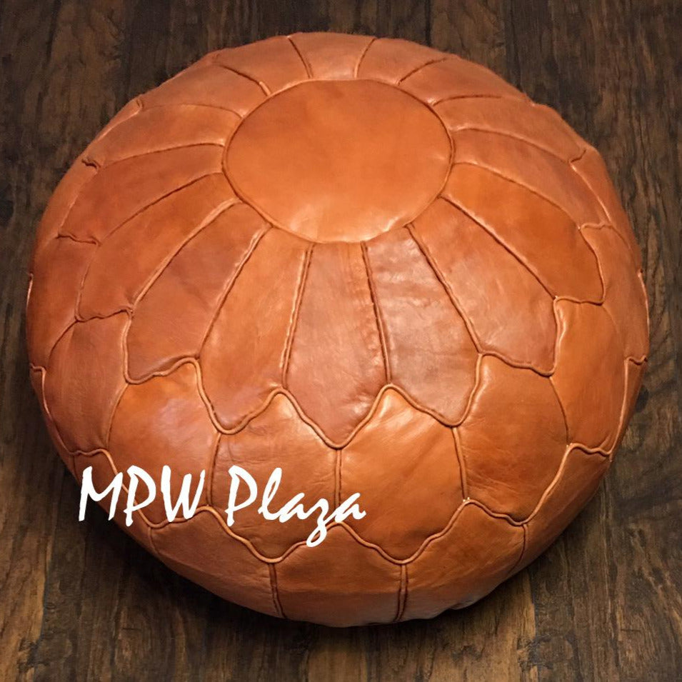 MPW Plaza® Retro Shell Moroccan Pouf, Brown tone, 19" x 29" Topshelf Moroccan Leather, ottoman (Cover) freeshipping - MPW Plaza®
