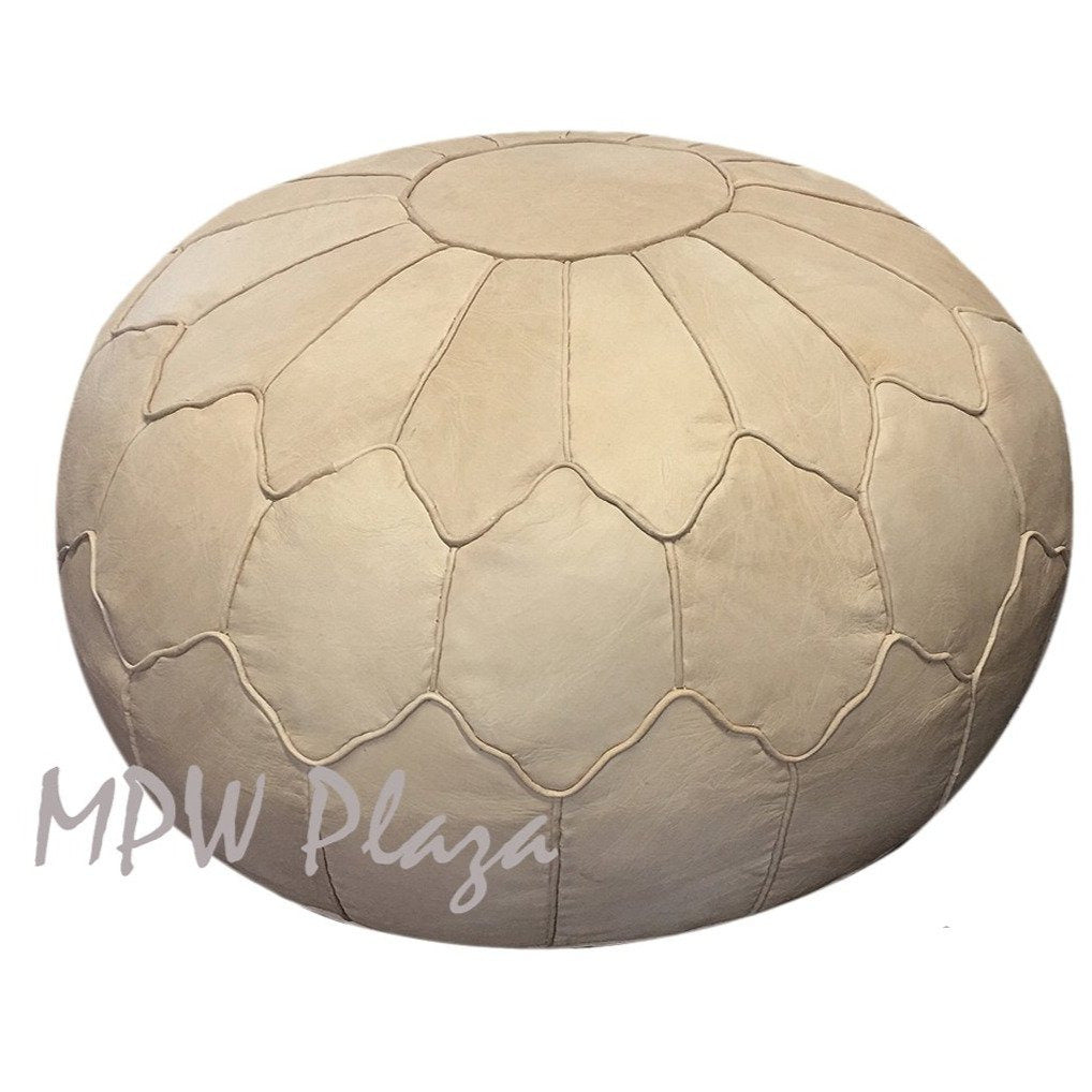 MPW Plaza® Retro Shell Moroccan Pouf, Natural tone, 19" x 29" Topshelf Moroccan Leather, ottoman (Cover) freeshipping - MPW Plaza®