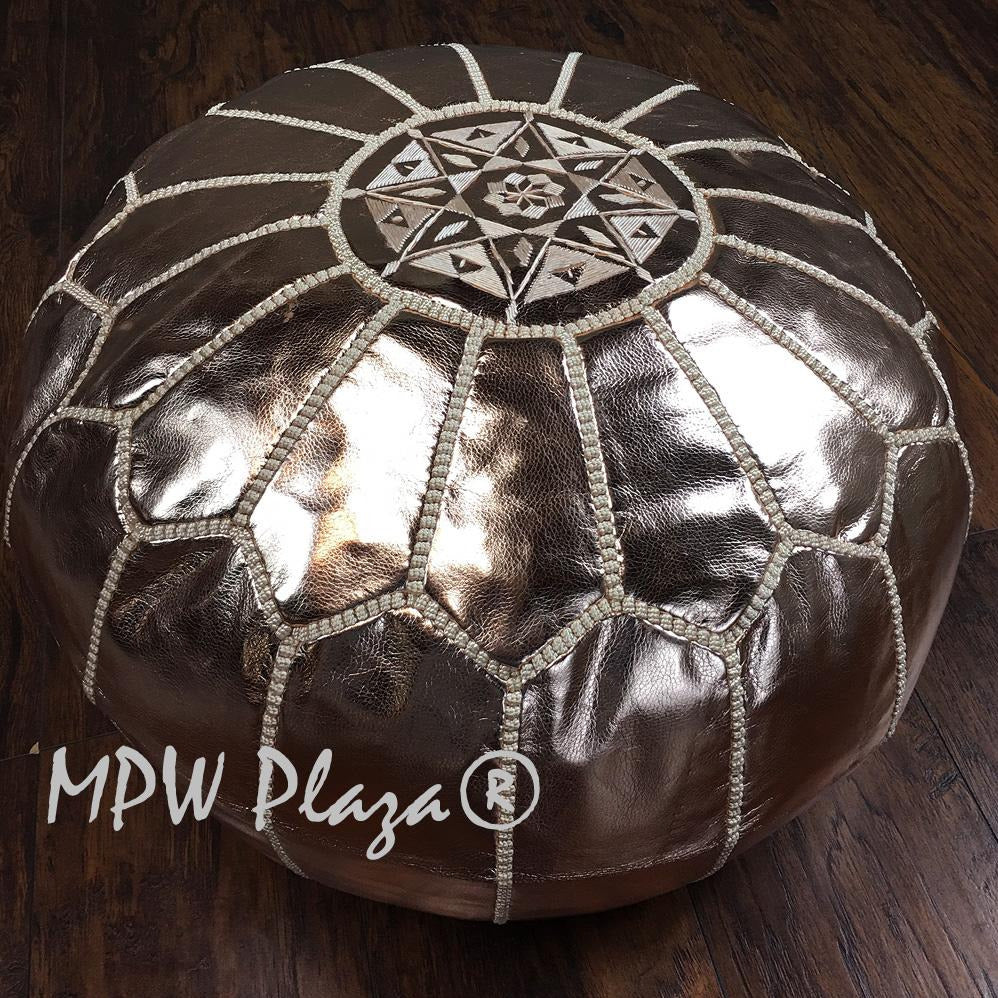 MPW Plaza® Moroccan Pouf, Rose Gold tone, 14" x 20" Topshelf Moroccan Leather, ottoman (Cover) freeshipping - MPW Plaza®