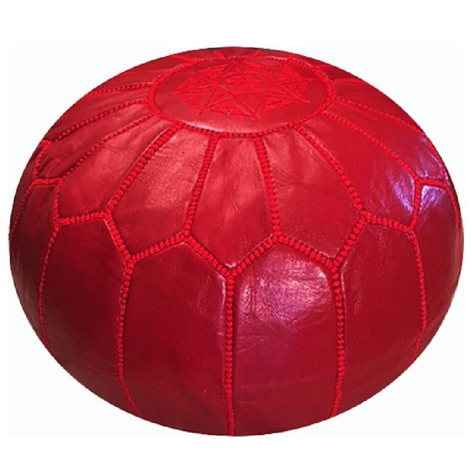 MPW Plaza® Moroccan Pouf, Ruby Red tone, 14" x 20" Topshelf Moroccan Leather, couture ottoman (Stuffed) freeshipping - MPW Plaza®