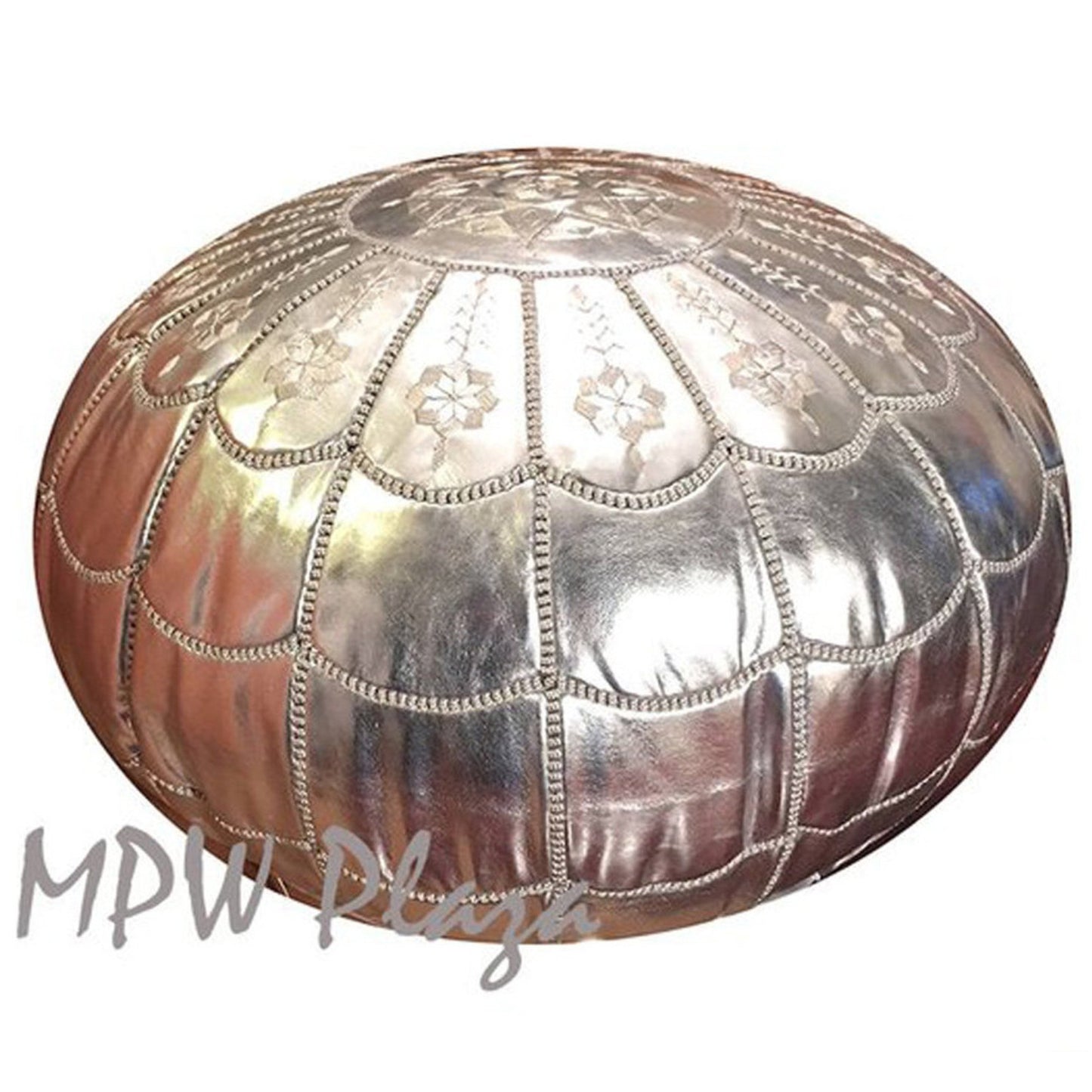 MPW Plaza® Full Arch Moroccan Pouf, Silver 14" x 20" Topshelf Moroccan faux Leather ottoman (Cover) freeshipping - MPW Plaza®