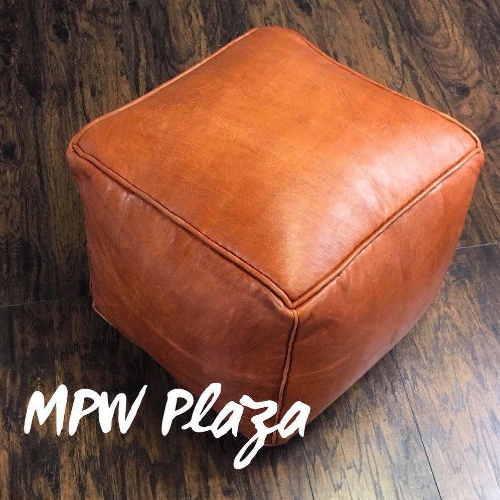 MPW Plaza® Pouf Square, Tan tone, 15" x 18" Topshelf Moroccan Leather, ottoman (Cover) freeshipping - MPW Plaza®