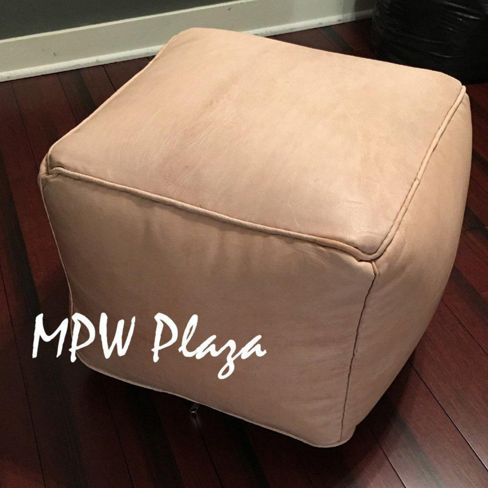 MPW Plaza® Pouf Square, Natural tone, 15" x 18" Topshelf Moroccan Leather, ottoman (Cover) freeshipping - MPW Plaza®