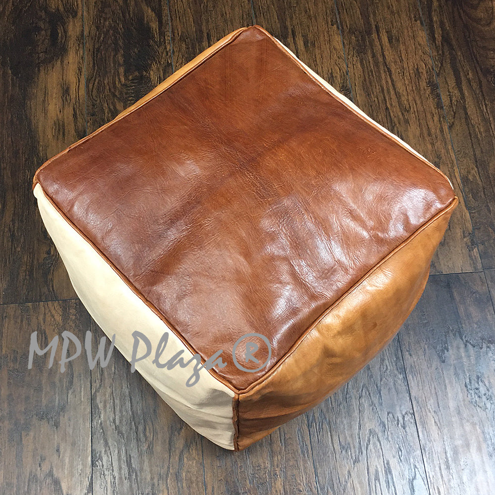 MPW Plaza® Pouf Square, Tri-Tone, 15" x 18" Topshelf Moroccan Leather, ottoman (Cover) freeshipping - MPW Plaza®