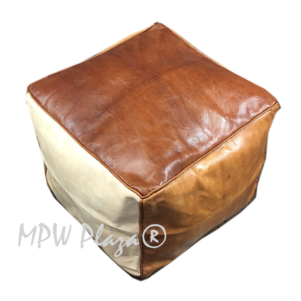 MPW Plaza® Pouf Square, Tri-Tone, 15" x 18" Topshelf Moroccan Leather, ottoman (Cover) freeshipping - MPW Plaza®