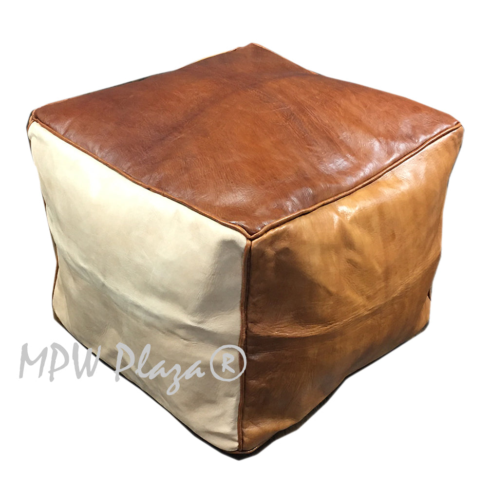 MPW Plaza® Pouf Square, Tri-Tone, 15" x 18" Topshelf Moroccan Leather, ottoman (Cover) freeshipping - MPW Plaza®
