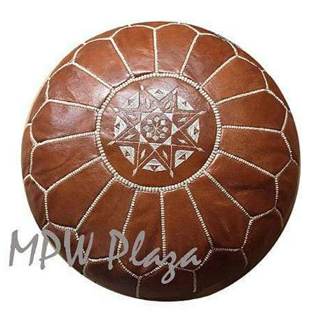 MPW Plaza® Moroccan Pouf, Tan Brown tone, 14" x 20" Topshelf Moroccan Leather, ottoman (Cover) freeshipping - MPW Plaza®
