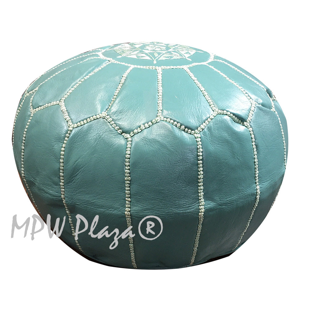 MPW Plaza® Moroccan Pouf, Teal tone, 14" x 20" Topshelf Moroccan Leather,  ottoman (Cover) freeshipping - MPW Plaza®