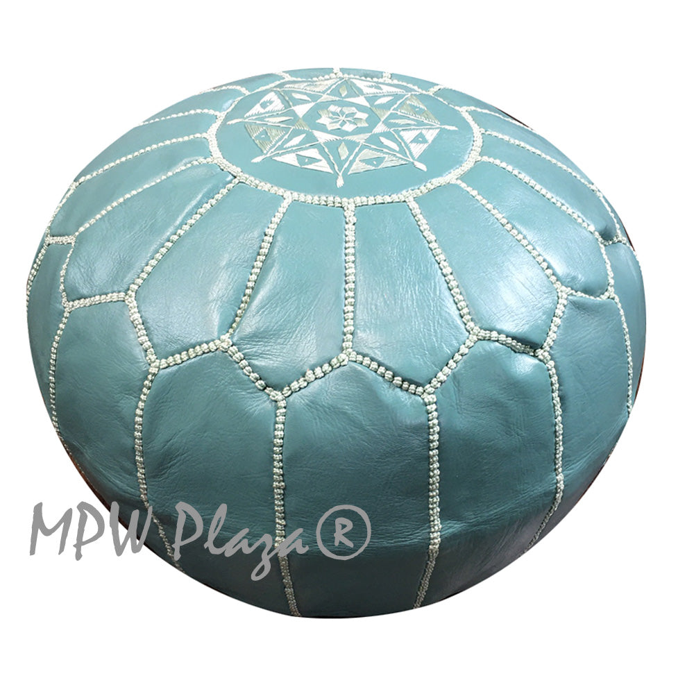 MPW Plaza® Moroccan Pouf, Teal tone, 14" x 20" Topshelf Moroccan Leather, ottoman (Cover) freeshipping - MPW Plaza®