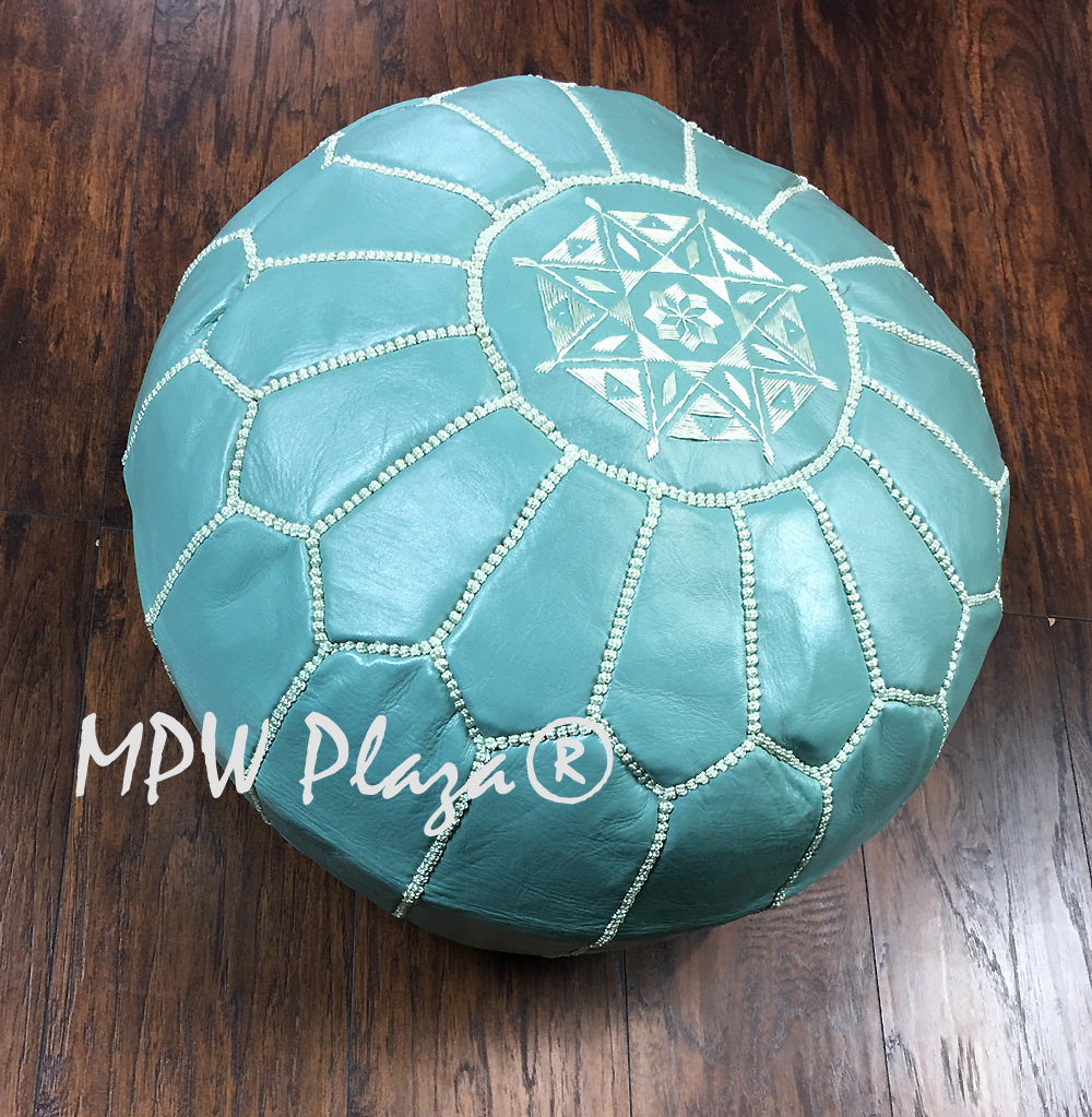 MPW Plaza® Moroccan Pouf, Teal tone, 14" x 20" Topshelf Moroccan Leather, ottoman (Cover) freeshipping - MPW Plaza®