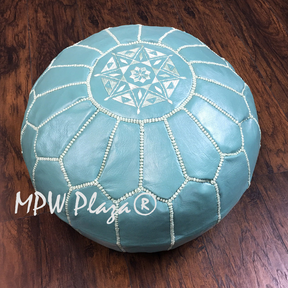 MPW Plaza® Moroccan Pouf, Teal tone, 14" x 20" Topshelf Moroccan Leather, ottoman (Cover) freeshipping - MPW Plaza®