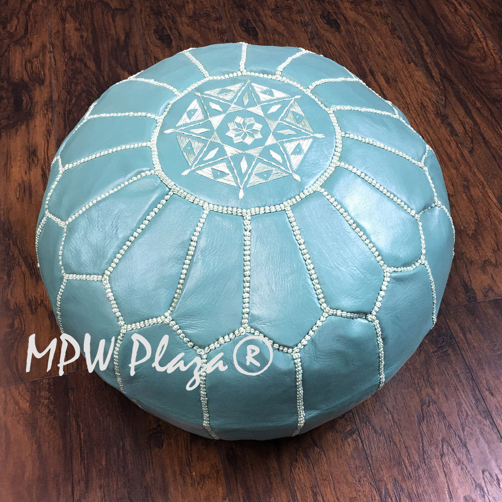 MPW Plaza® Moroccan Pouf, Teal tone, 14" x 20" Topshelf Moroccan Leather,  ottoman (Cover) freeshipping - MPW Plaza®