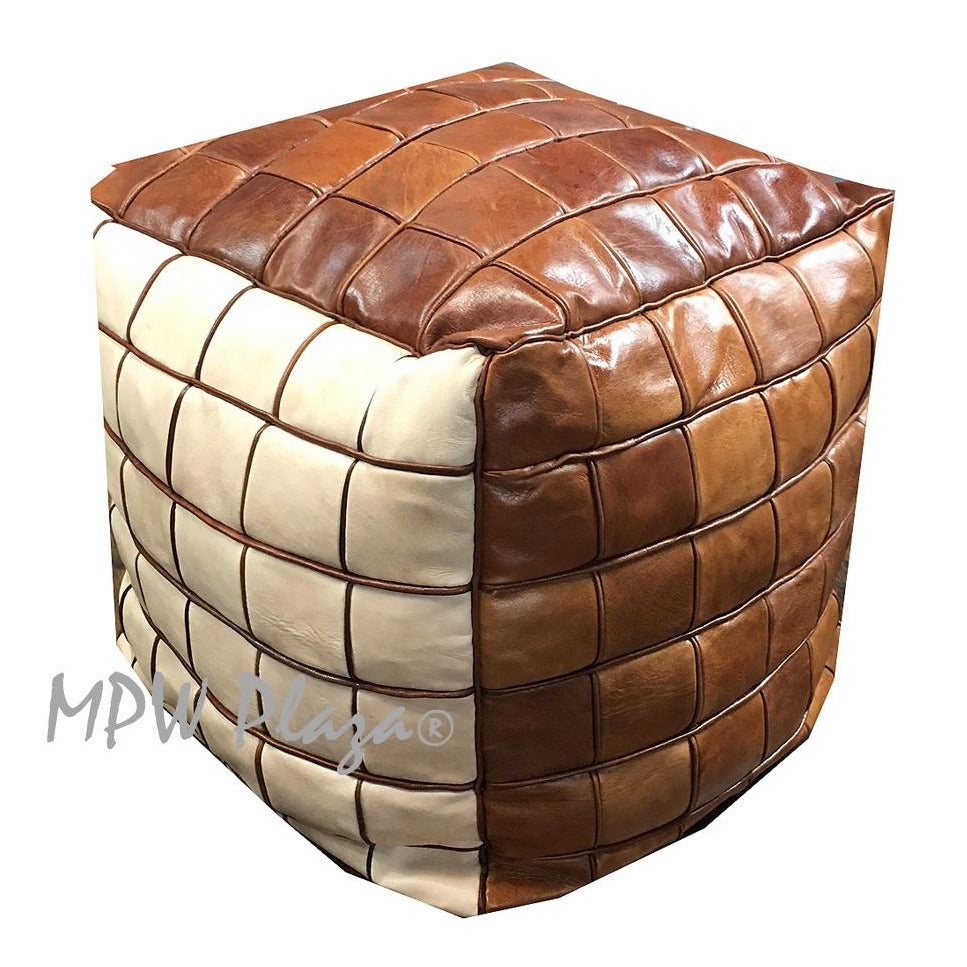 MPW Plaza® Pouf Square Mosaic, TriTone, 18" x 18" Topshelf Moroccan Leather,  ottoman (Cover) freeshipping - MPW Plaza®