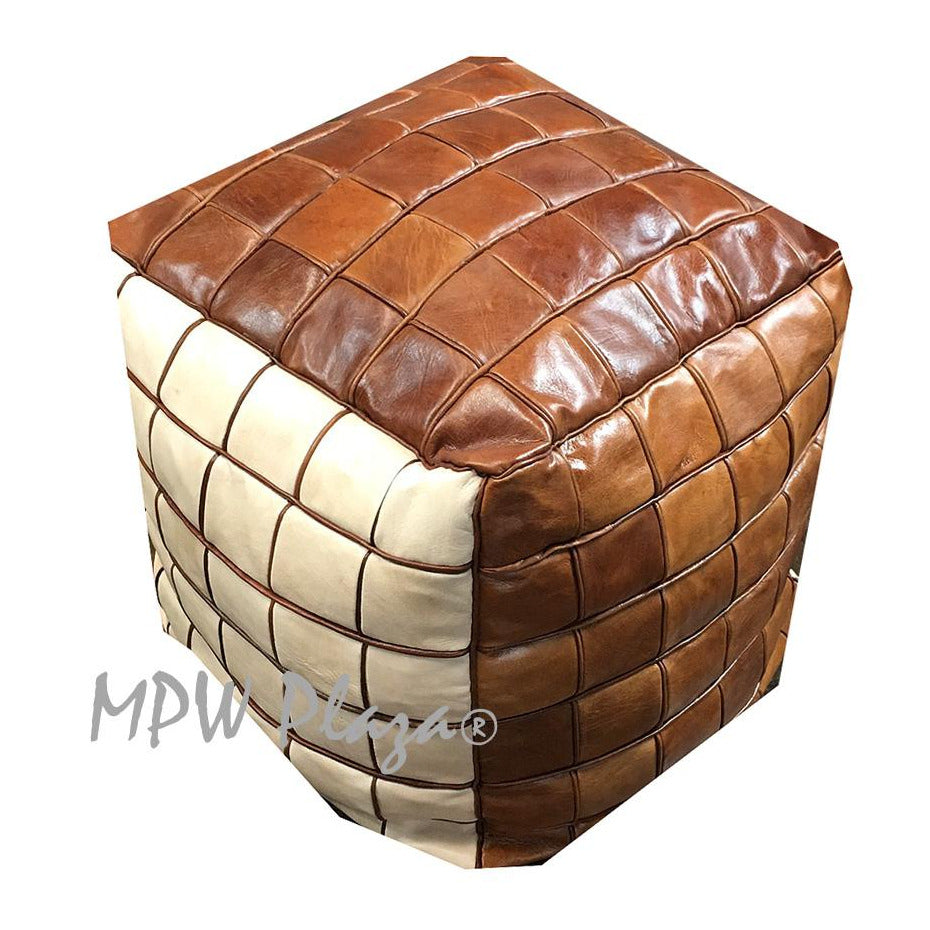 MPW Plaza® Pouf Square Mosaic, TriTone, 18" x 18" Topshelf Moroccan Leather, ottoman (Cover) freeshipping - MPW Plaza®