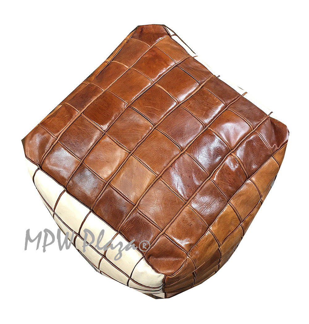 MPW Plaza® Pouf Square Mosaic, TriTone, 18" x 18" Topshelf Moroccan Leather, ottoman (Cover) freeshipping - MPW Plaza®