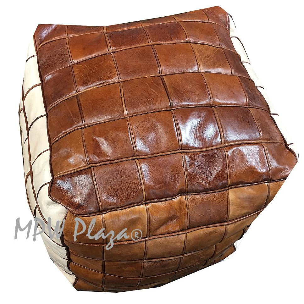 MPW Plaza® Pouf Square Mosaic, TriTone, 18" x 18" Topshelf Moroccan Leather, ottoman (Cover) freeshipping - MPW Plaza®
