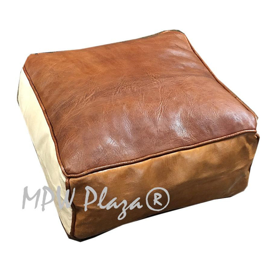 MPW Plaza® Pouf Square, Tri-Tone, 9" x 18" Topshelf Moroccan Leather, ottoman (Cover) freeshipping - MPW Plaza®