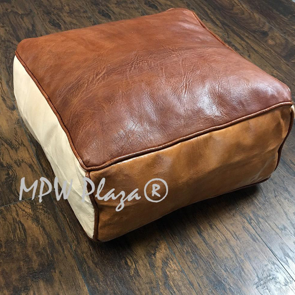 MPW Plaza® Pouf Square, Tri-Tone, 9" x 18" Topshelf Moroccan Leather, ottoman (Cover) freeshipping - MPW Plaza®