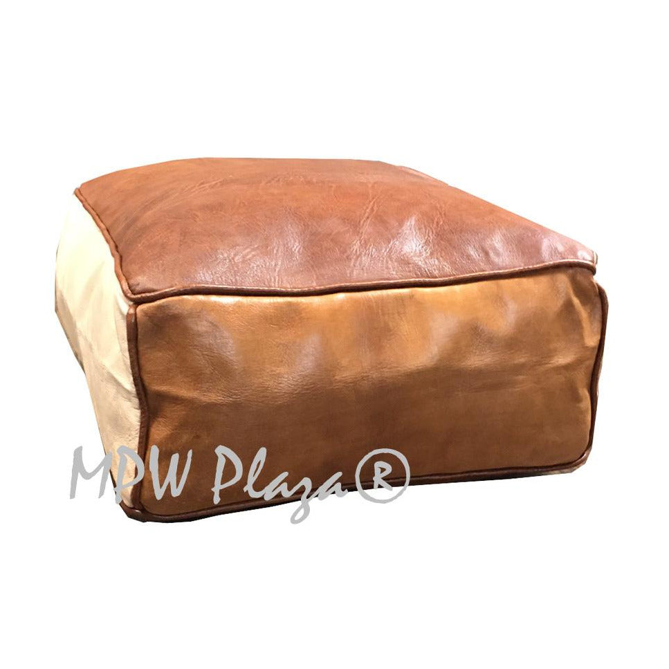 MPW Plaza® Pouf Square, Tri-Tone, 9" x 18" Topshelf Moroccan Leather, ottoman (Cover) freeshipping - MPW Plaza®