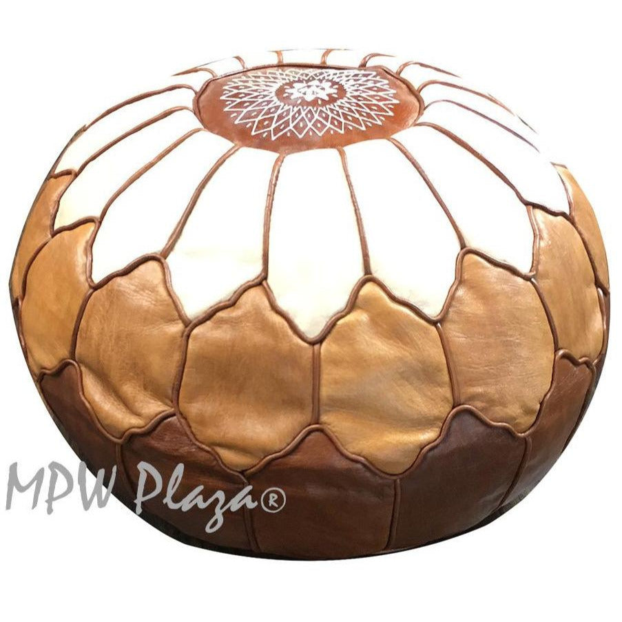 MPW Plaza® Arch Shell Moroccan Pouf, TriTone, 19" x 29" Topshelf Moroccan Leather, couture (Stuffed) freeshipping - MPW Plaza®