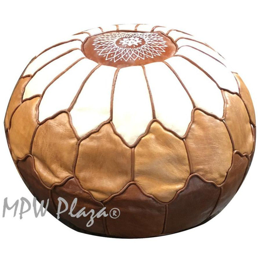 MPW Plaza® Arch Shell Moroccan Pouf, TriTone, 19" x 29" Topshelf Moroccan Leather, ottoman (Cover) freeshipping - MPW Plaza®