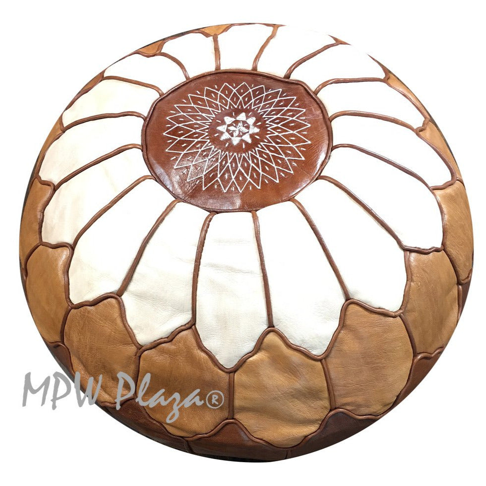 MPW Plaza® Arch Shell Moroccan Pouf, TriTone, 19" x 29" Topshelf Moroccan Leather, couture (Stuffed) freeshipping - MPW Plaza®