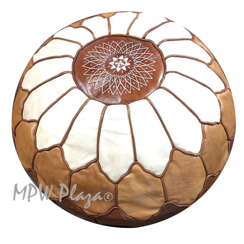 MPW Plaza® Arch Shell Moroccan Pouf, TriTone, 19" x 29" Topshelf Moroccan Leather, ottoman (Cover) freeshipping - MPW Plaza®