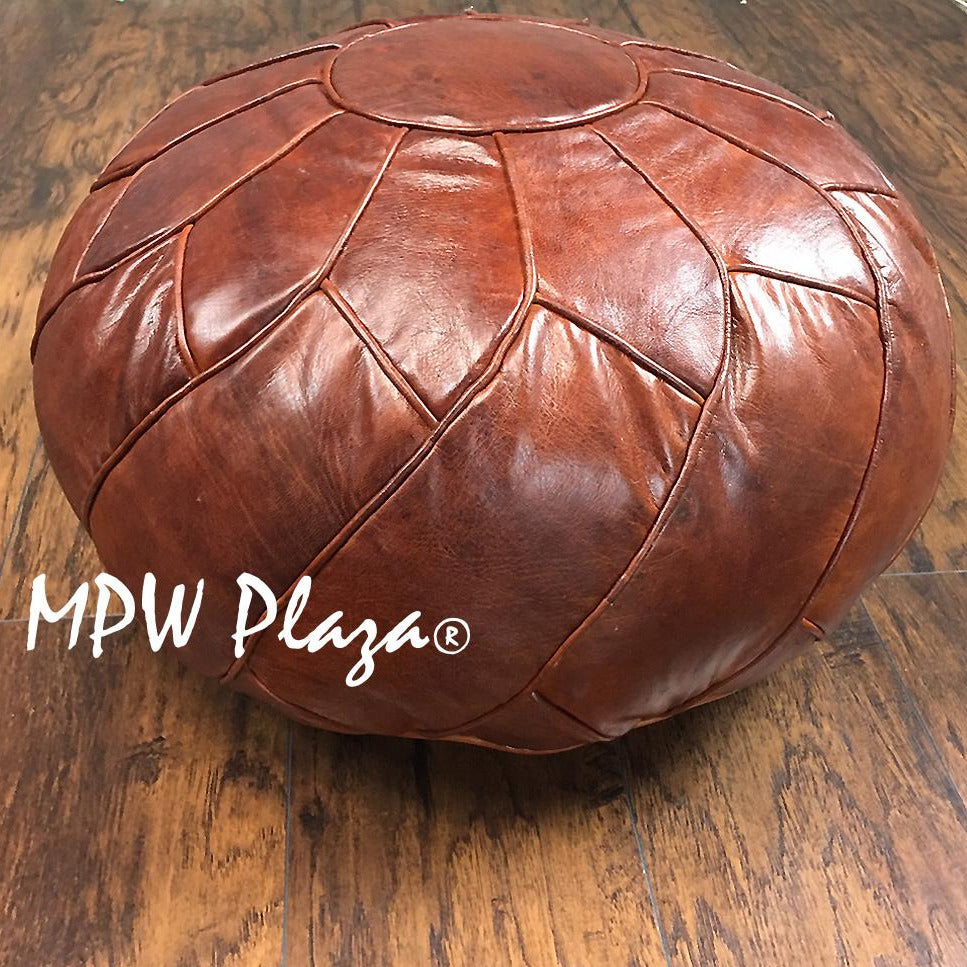 MPW Plaza® Turbo Retro Moroccan Pouf, Brown, 14" x 20" Topshelf Moroccan Leather, ottoman (Cover) freeshipping - MPW Plaza®