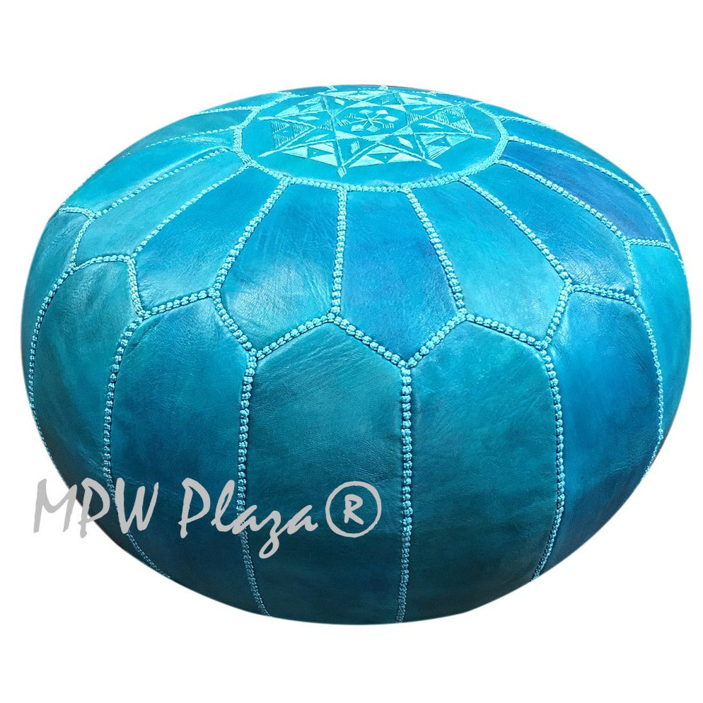 MPW Plaza® Moroccan Pouf, Turquoise tone, 14" x 20" Topshelf Moroccan Leather, ottoman (Cover) freeshipping - MPW Plaza®