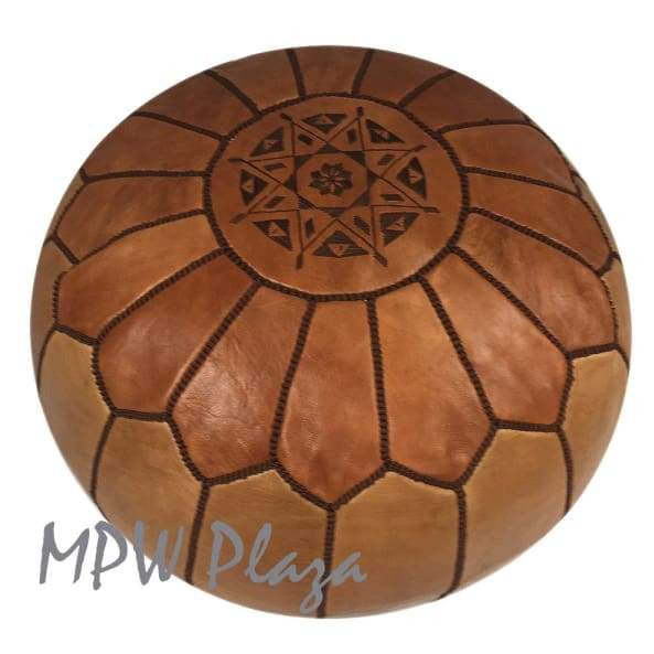 Two Tone Tan/Light Tan, Moroccan Pouf Ottoman 14x20 - MPW Plaza