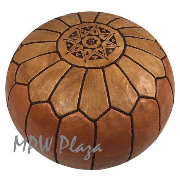 Two Tone Light Tan/Tan, Moroccan Pouf Ottoman, 14x20 - MPW Plaza