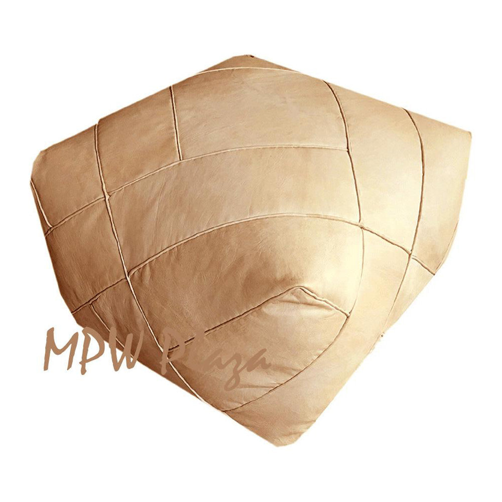 MPW Plaza® ZigZag Moroccan Pouf, Natural tone, Square 16" x 26" Topshelf Moroccan Leather, ottoman (Cover) freeshipping - MPW Plaza®