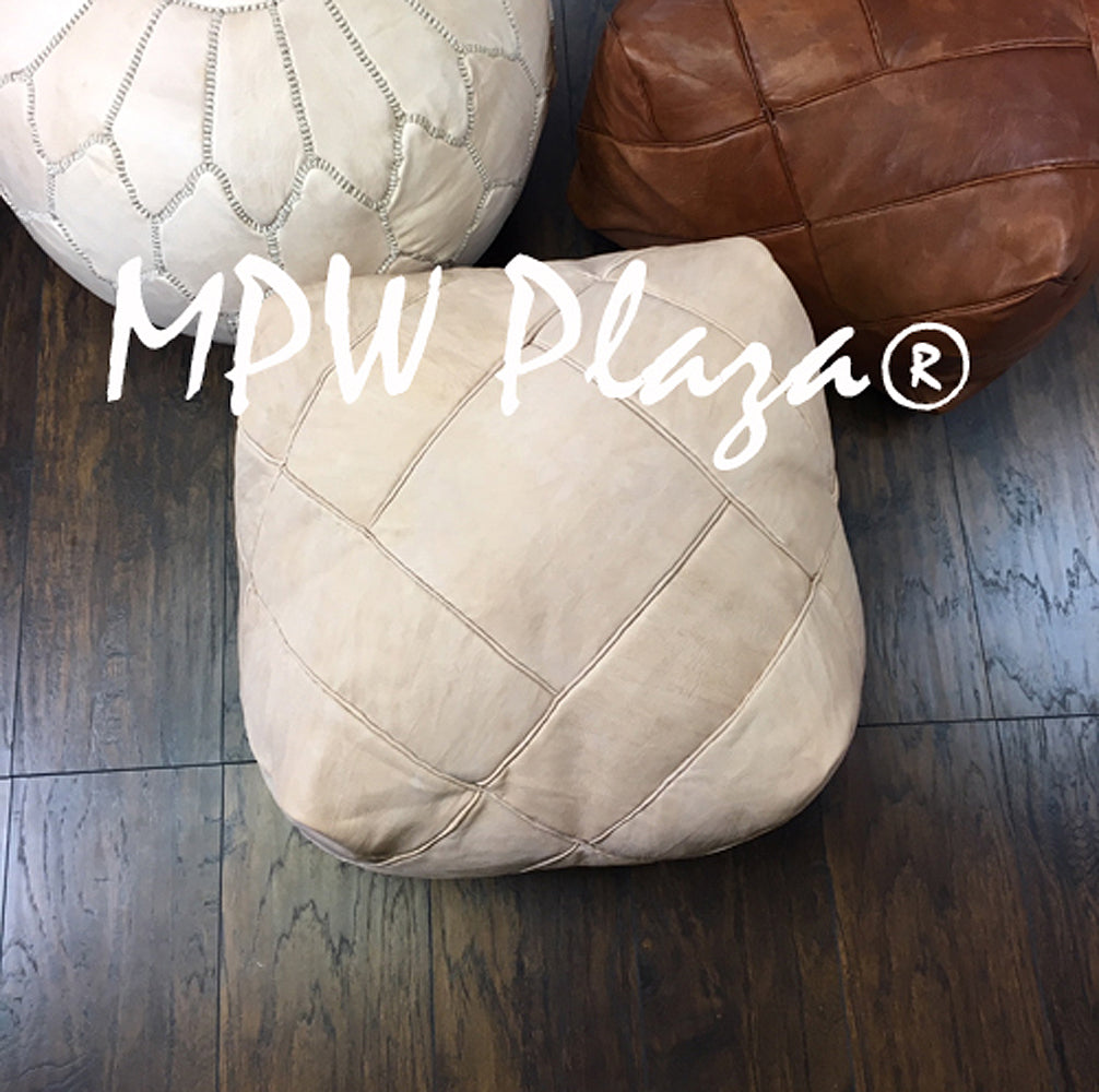 MPW Plaza® ZigZag Moroccan Pouf, Natural tone, Square 16" x 26" Topshelf Moroccan Leather, ottoman (Cover) freeshipping - MPW Plaza®