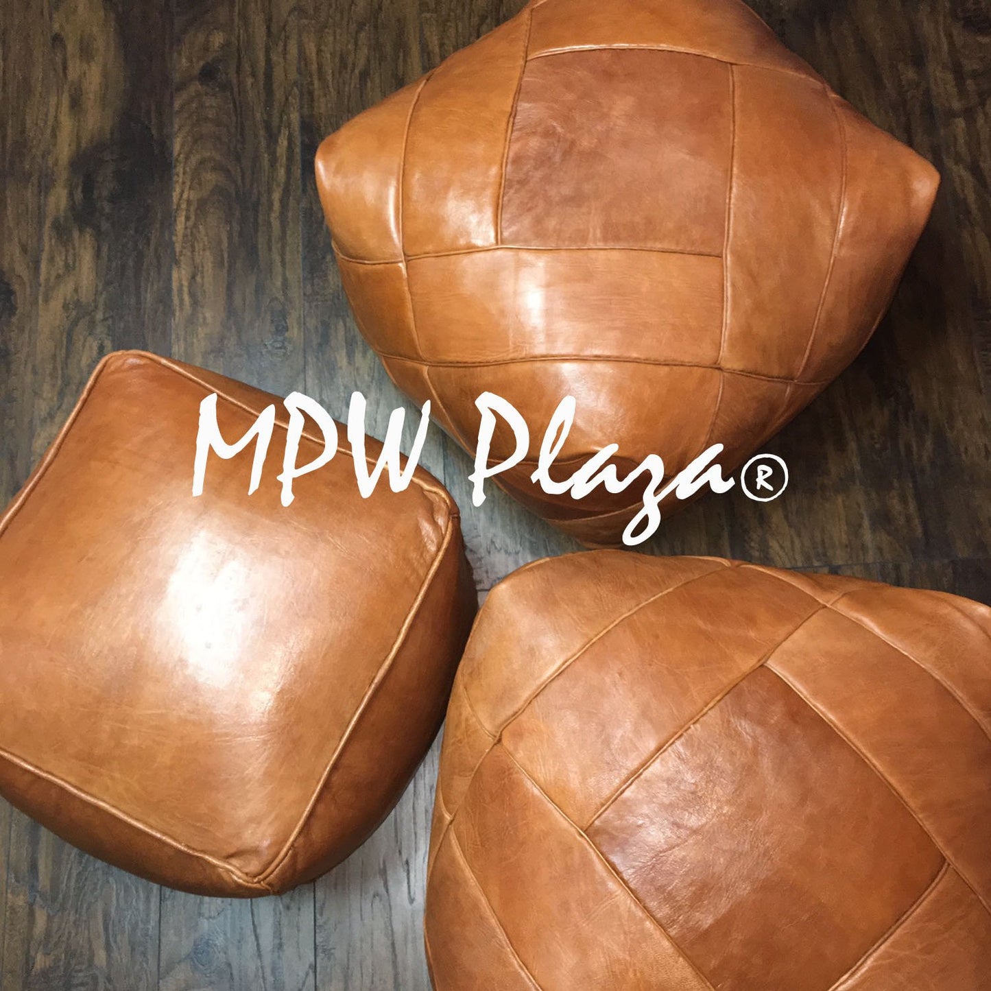 MPW Plaza® ZigZag Moroccan Pouf, Light Tan, Square 16"x26" Topshelf Moroccan Leather ottoman (Cover) freeshipping - MPW Plaza®