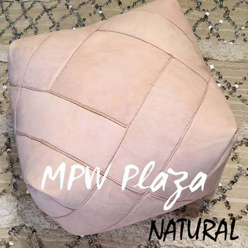 MPW Plaza® ZigZag Moroccan Pouf, Natural tone, Square 16" x 26" Topshelf Moroccan Leather, ottoman (Cover) freeshipping - MPW Plaza®