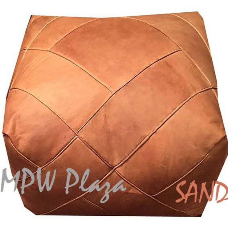 MPW Plaza® ZigZag Moroccan Pouf Sand tone Square 16" x 26" crafted by hand Premium Moroccan Leather Limited edition exclusive couture ottoman (Cover) freeshipping - MPW Plaza®