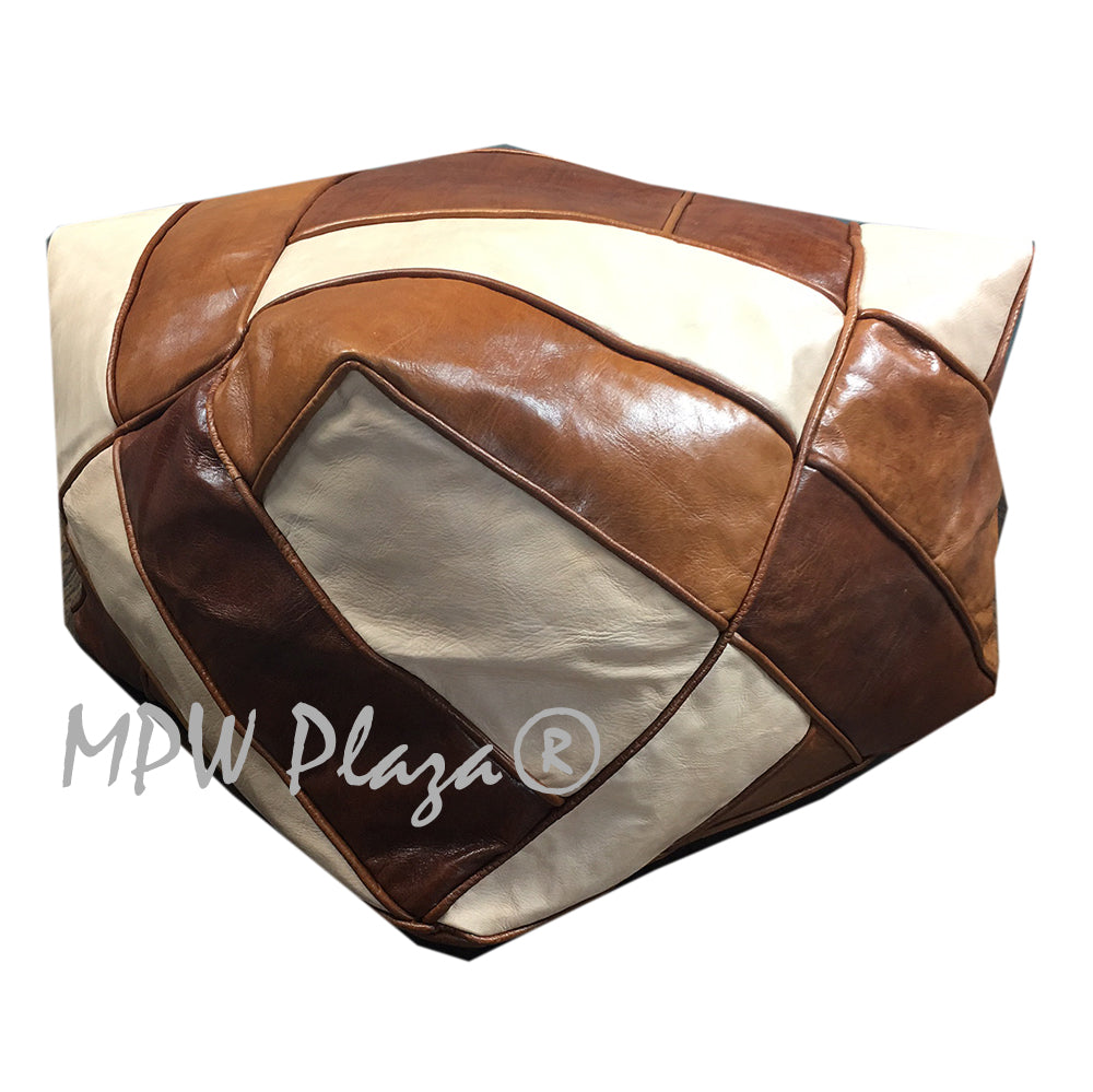 MPW Plaza® ZigZag Moroccan Pouf, TriTone, Square 16" x 26" crafted by hand, Premium Moroccan Leather, Limited edition exclusive, couture ottoman (Cover) freeshipping - MPW Plaza®