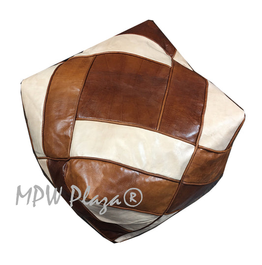 MPW Plaza® ZigZag Moroccan Pouf, TriTone, Square 16" x 26" crafted by hand, Premium Moroccan Leather, Limited edition exclusive, couture ottoman (Cover) freeshipping - MPW Plaza®