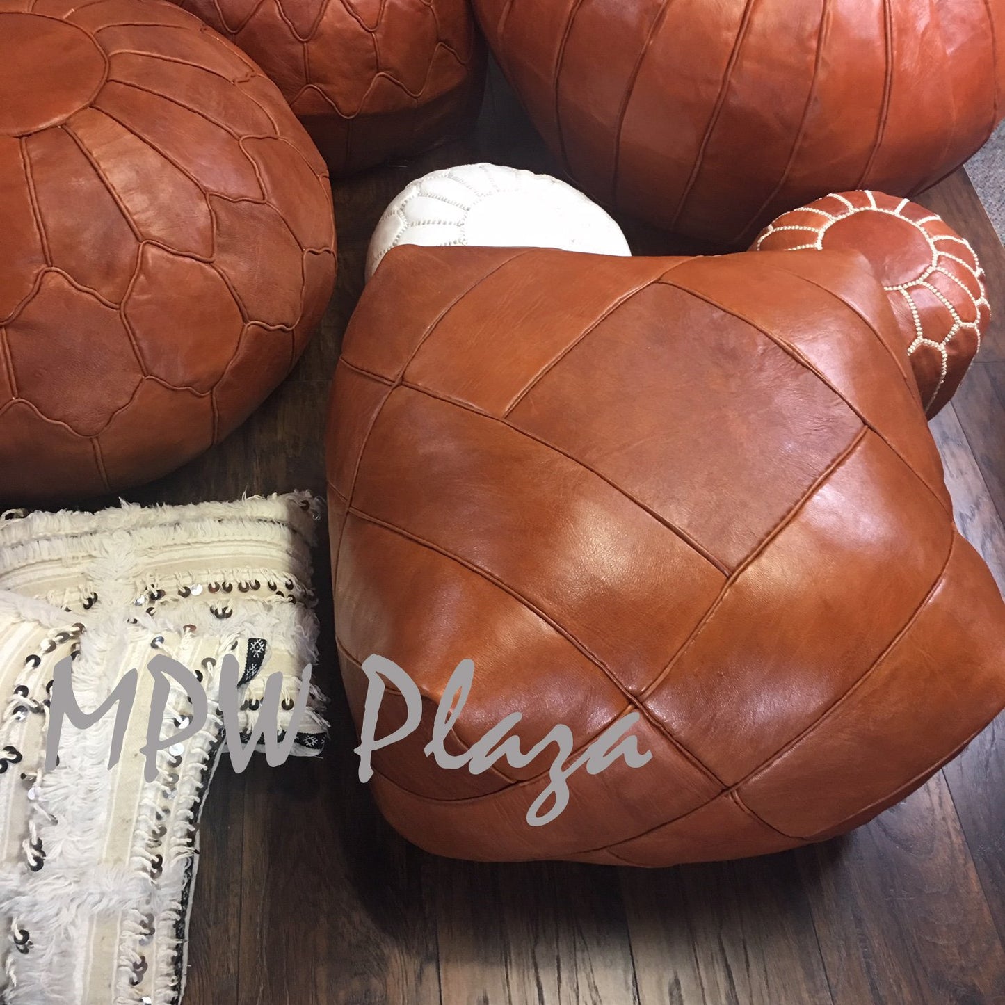 MPW Plaza® ZigZag Moroccan Pouf Light Tan Square 16"x26" Topshelf Moroccan Leather ottoman (Stuffed) freeshipping - MPW Plaza®