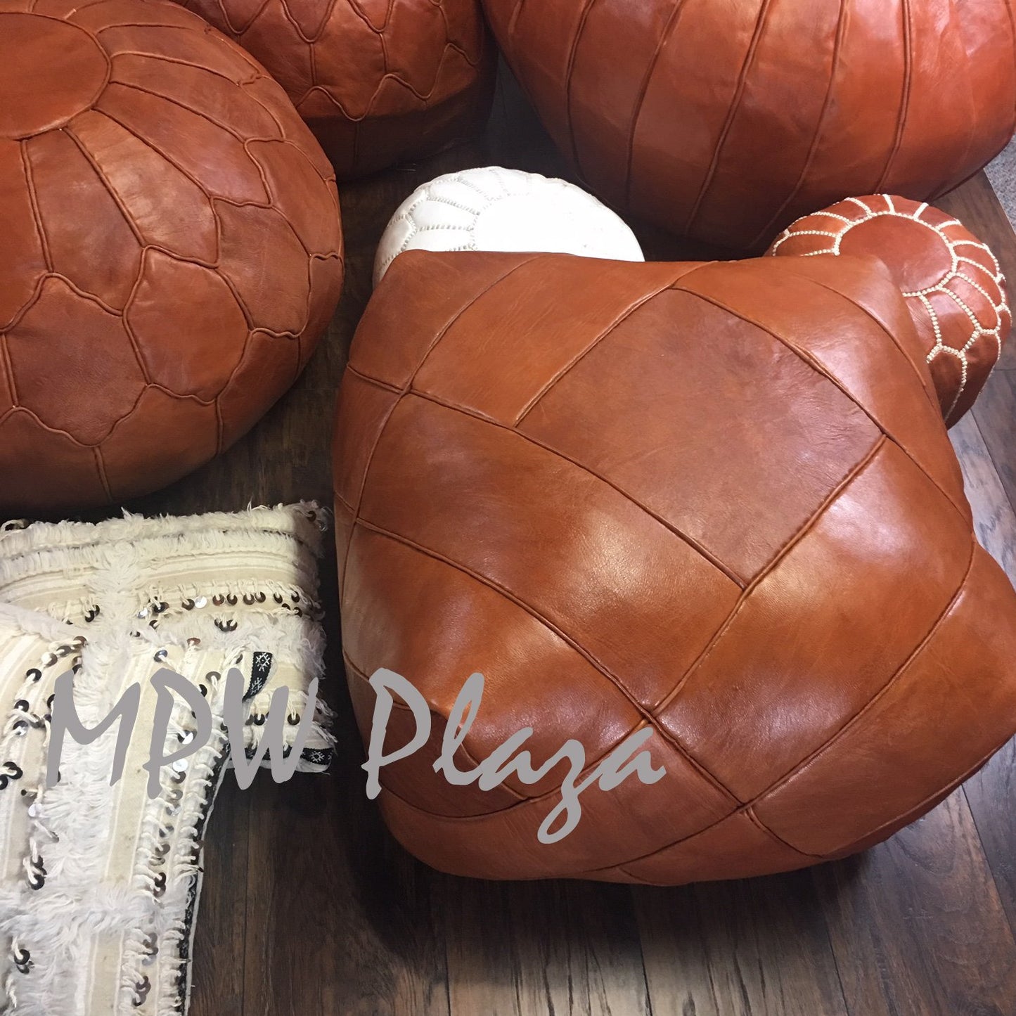MPW Plaza® ZigZag Moroccan Pouf, Light Tan, Square 16"x26" Topshelf Moroccan Leather ottoman (Cover) freeshipping - MPW Plaza®