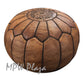 MPW Plaza® Moroccan Pouf TwoTone Rustic dark silk 14"x20" Topshelf Leather (Stuffed)